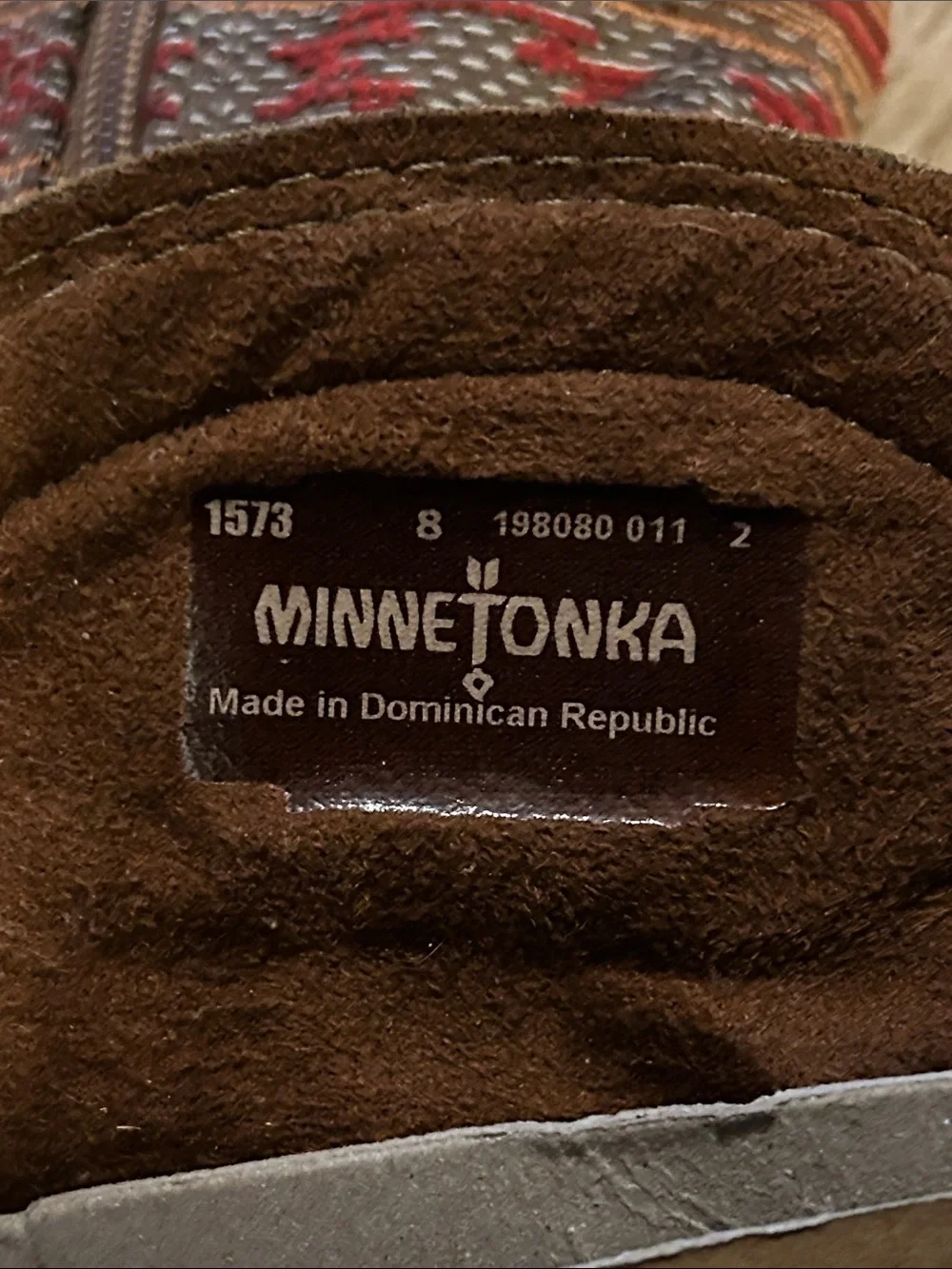 Minnetonka Baja Brown Suede Ankle Boots with Red Woven Shaft size 8 - Picture 3 of 4